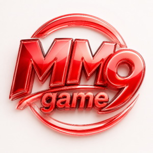 MM9 Game APK download logo with red glossy 3D glass effect and modern gaming design